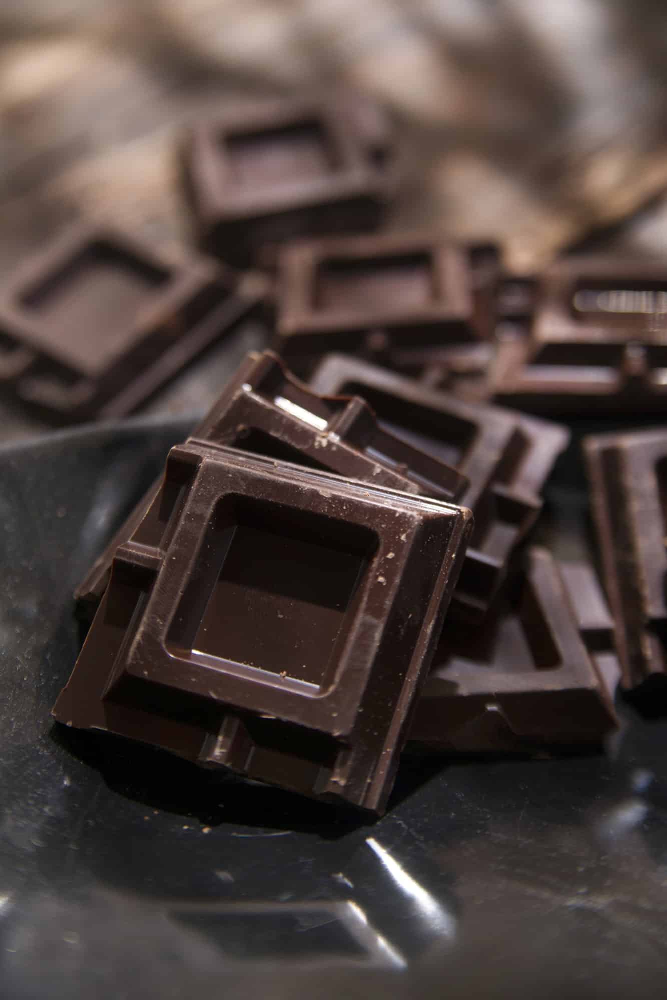 Cubes of dark chocolate